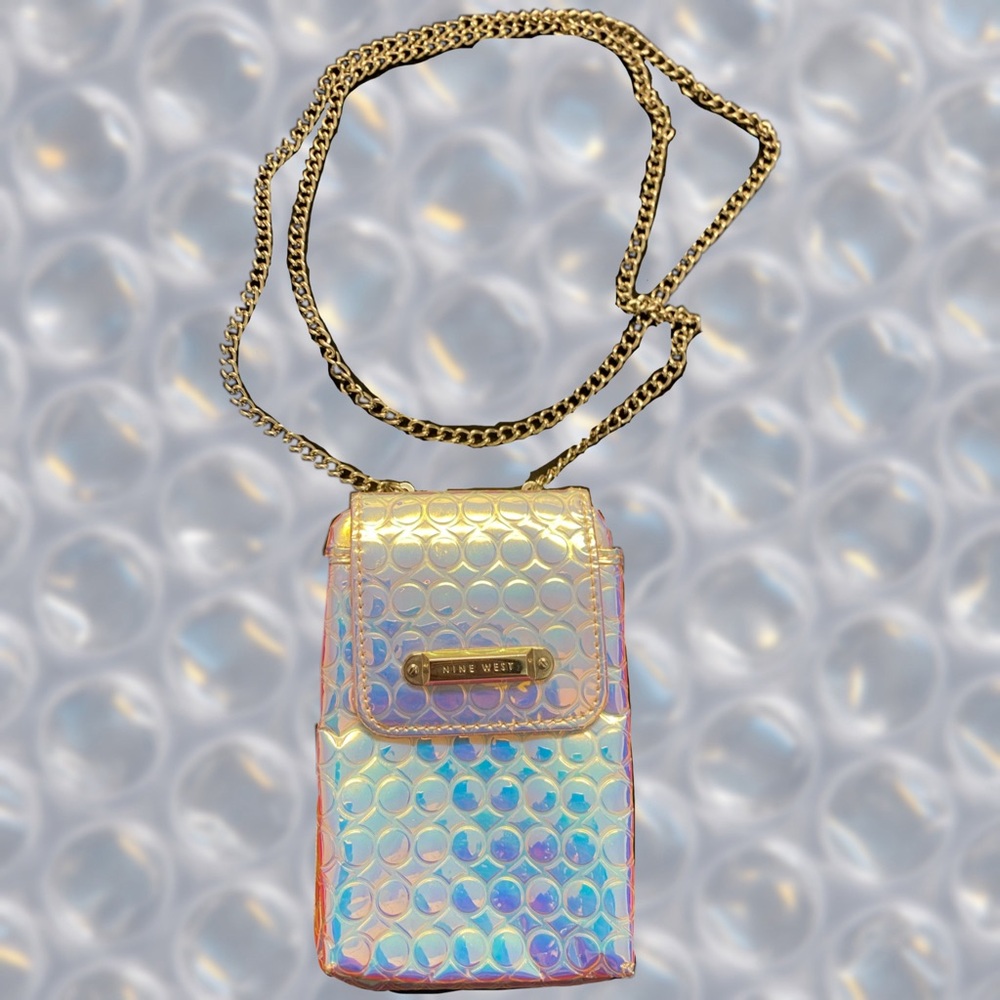 Nine West Holographic Mini Crossbody Wallet with Gold Chain